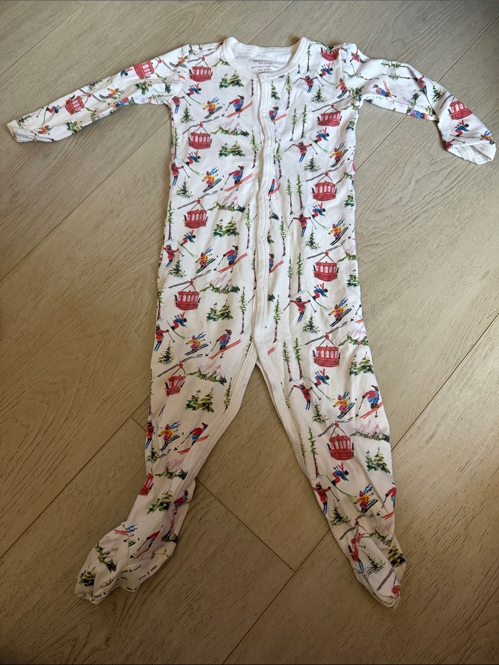 White Ski Lift Print Footed One-Piece Pajamas for Kids